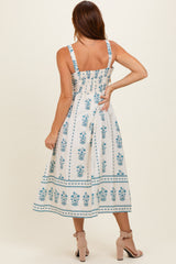 Cream Floral Square Neck Midi Dress