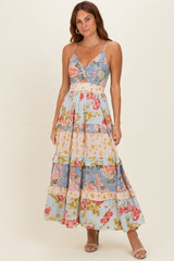 Multi V Neck Twist Front Tiered Maternity Maxi Dress