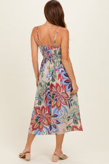 Grey Smocked Cinch Bust Midi Dress