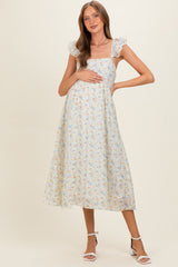Ivory Floral Ruffle Strap Maternity Midi Dress