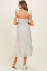 Ivory Floral Ruffle Strap Maternity Midi Dress