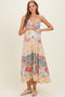 Multicolor Printed Lace Inset Tiered Maternity Maxi Dress