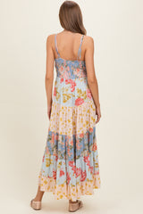 Multicolor Printed Lace Inset Tiered Maternity Maxi Dress