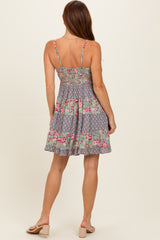 Jade V Neck Smocked Bodice Mix Print Sundress