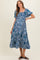 Blue Smocked Bodice Puff Sleeve Printed Maternity Midi Dress