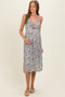 Aqua Floral Twisted Front Cutout Maternity Midi Dress