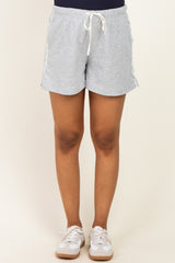 Grey Floral Print Side Stripe Maternity Shorts
