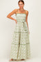 Green Printed Smocked Maxi Dress