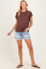 Light Blue Cuffed Maternity Denim Shorts