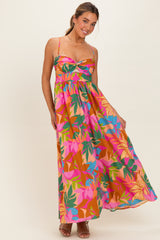 Brown Pink Multi Printed Maternity Maxi Dress
