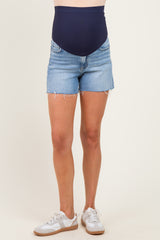 Light Blue Raw Hem Denim Maternity Shorts