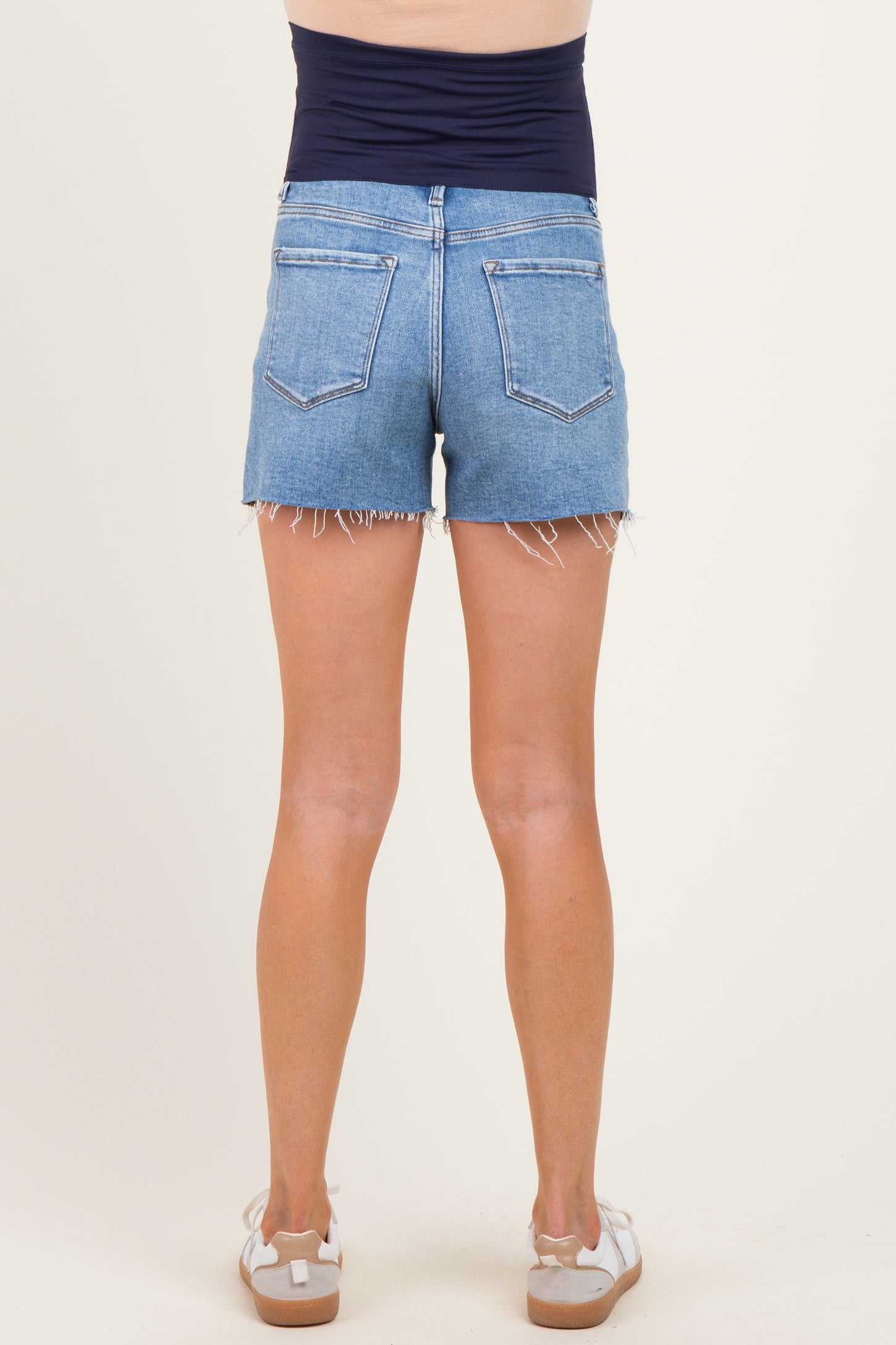 Light Blue Raw Hem Denim Maternity Shorts