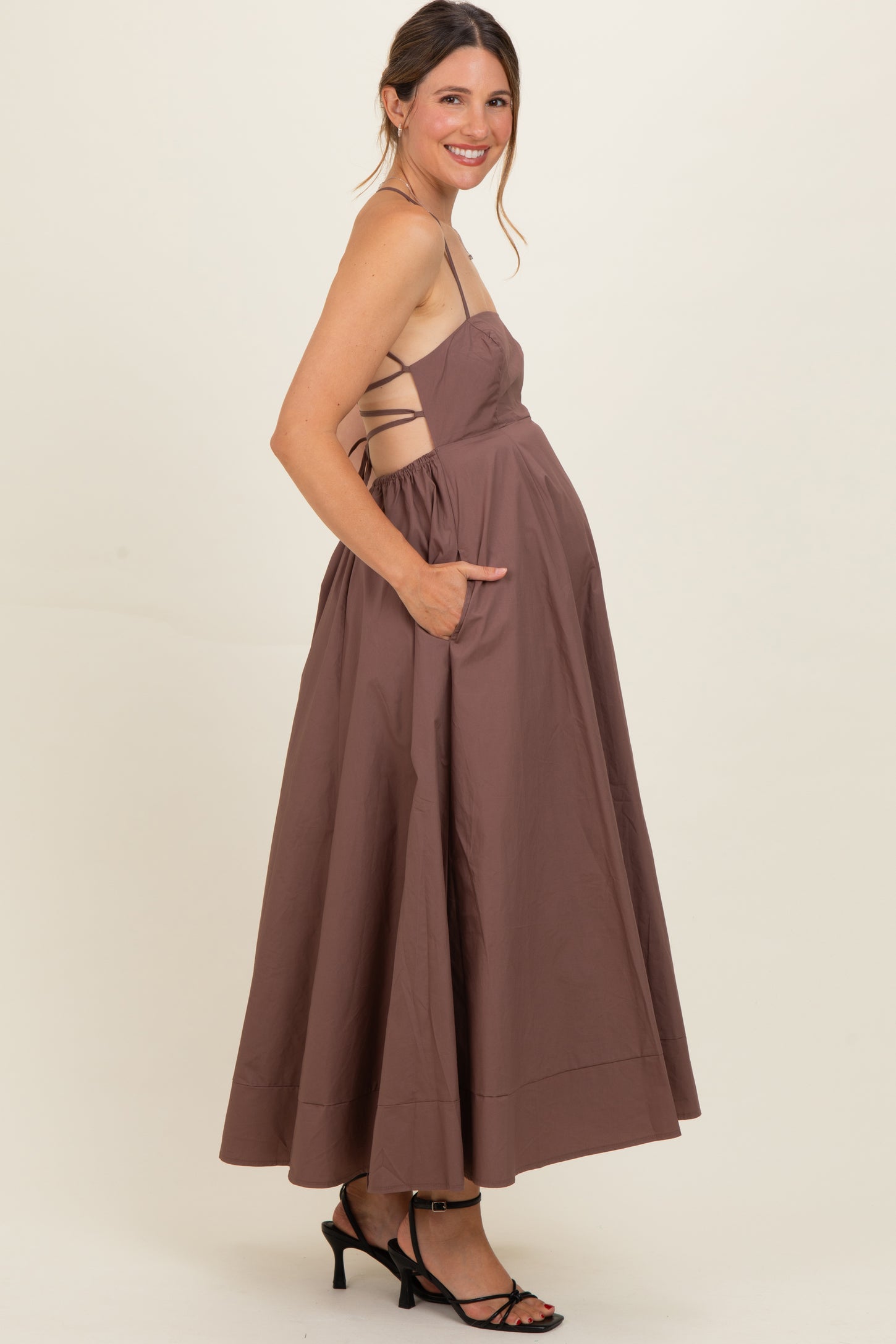Brown Midi Maternity Dress