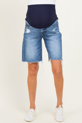 Medium Frayed Hem Maternity Denim Bermuda Shorts