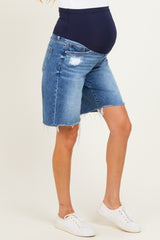 Medium Frayed Hem Maternity Denim Bermuda Shorts