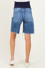 Medium Frayed Hem Maternity Denim Bermuda Shorts