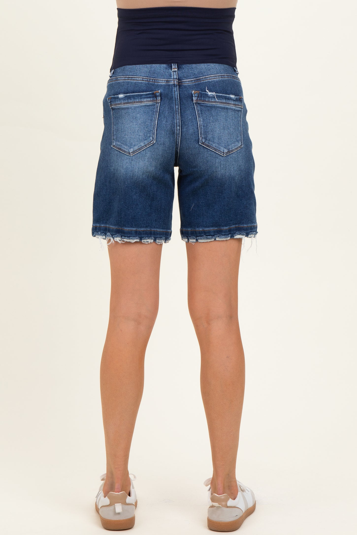 Dark Distressed Maternity Denim Bermuda Shorts