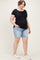 Blue Raw Cut Hem Mid Length Maternity Plus Denim Shorts