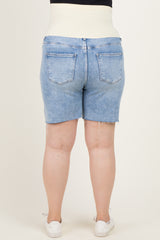 Blue Raw Cut Hem Mid Length Maternity Plus Denim Shorts