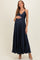Navy Polka Dot Pleated Cutout Maternity Maxi Dress