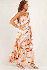 Multicolor Pleated Halter Cutout Maxi Dress