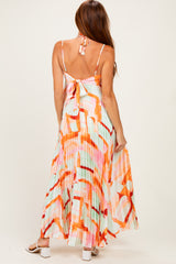 Multicolor Pleated Halter Cutout Maxi Dress