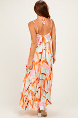Multicolor Pleated Halter Cutout Maxi Dress