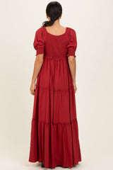 Brick V-Neck Smocked Tiered Maxi Dresses