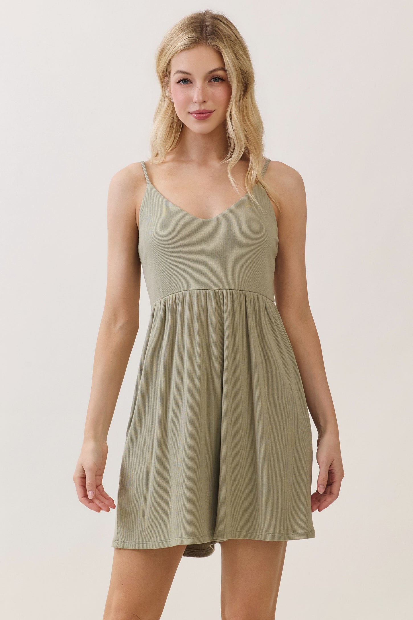 Sage Ribbed Knit Babydoll Maternity Romper