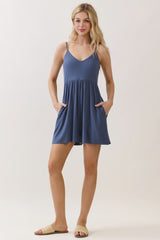 Navy Ribbed Knit Babydoll Maternity Romper