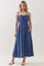 Denim Blue Solid Smocked Maxi Dress