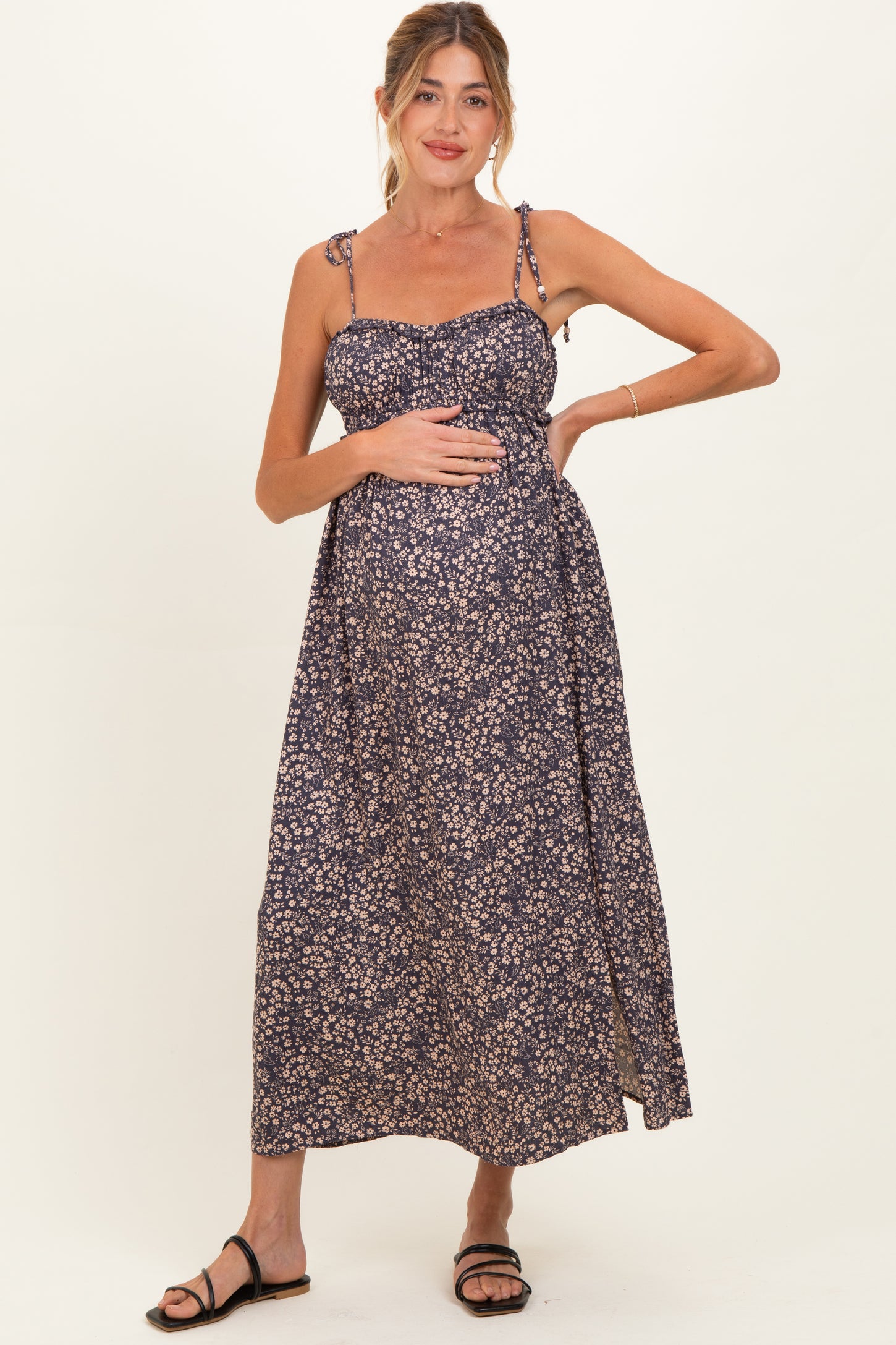 Purple Print Detailed Maternity Maxi Dress