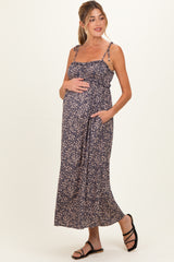 Purple Print Detailed Maternity Maxi Dress