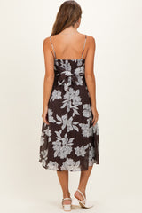 Brown Floral Tie Back Maternity Midi Dress
