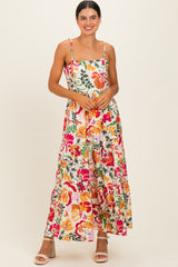 Cream Floral Tiered Maternity Midi Dress