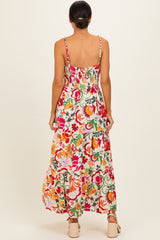 Cream Floral Tiered Midi Dress