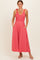 Red Striped Smocked Shoulder Tie Midi Dress