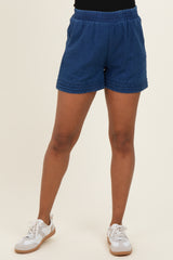 Navy Embroidered Trim Maternity Shorts