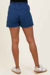 Navy Embroidered Trim Maternity Shorts