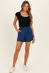 Navy Embroidered Trim Maternity Shorts