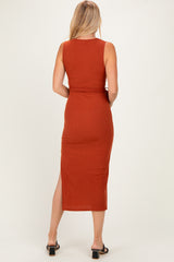 Rust Sleeveless Wrap Midi Dress