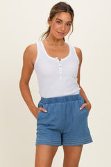 Light Blue Embroidered Trim Shorts