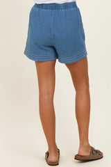 Light Blue Embroidered Trim Shorts