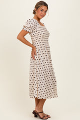 Ecru Polka Dot Smocked Midi Dress