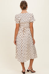 Ecru Polka Dot Smocked Midi Dress