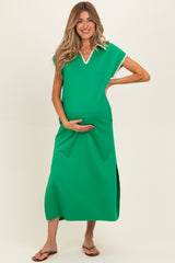 Green Stitch Detail Collared Maternity Midi Dress
