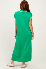 Green Stitch Detail Collared Midi Dress