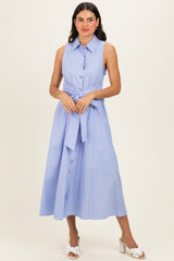 Chambray Button Up Sleeveless Midi Dress