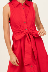 Red Button Up Sleeveless Midi Dress