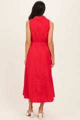 Red Button Up Sleeveless Midi Dress